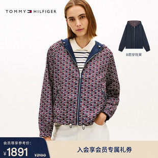 Tommy26春夏新款 女双面穿潮流休闲满印连帽单夹克外套 防泼水