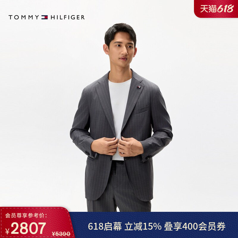 Tommy LARDINI春夏男装羊毛混纺手工制商务休闲条纹西服西装外套