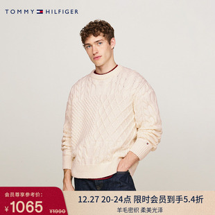 毛衣 慵懒风圆领宽松针织衫 Tommy秋冬男装 羊毛混纺绞花肌理美式