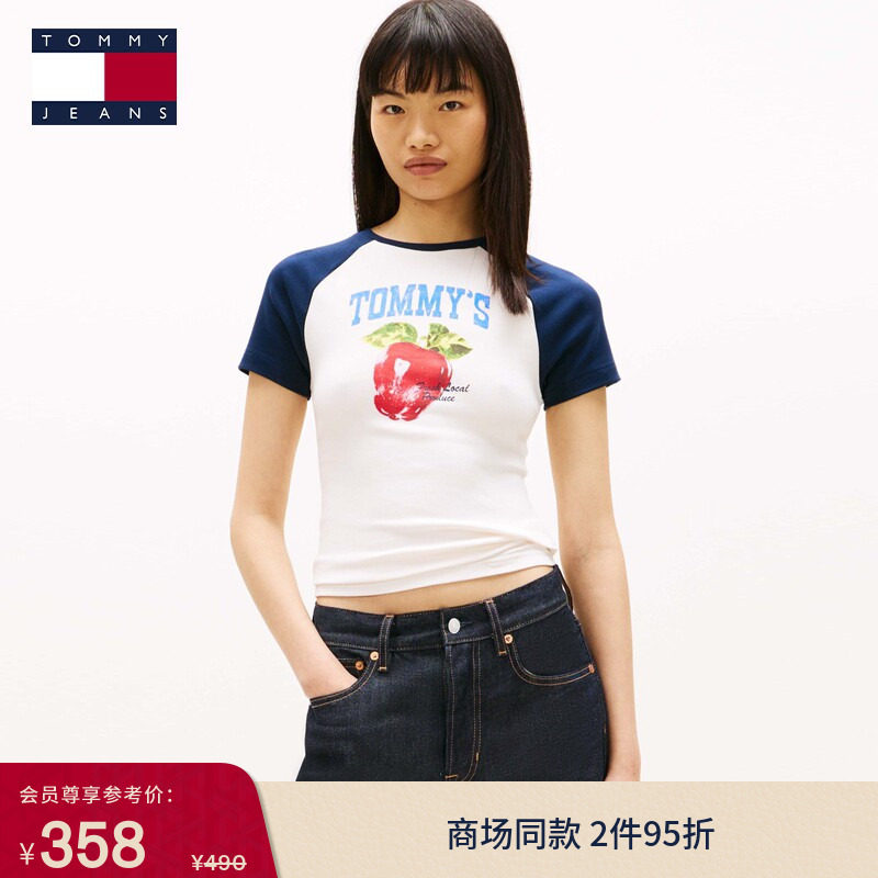 Tommy女装趣味印花撞色修身T恤图片