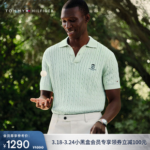 【绞花毛衣】Tommy26春夏新款男纯棉徽章刺绣短袖POLO麻花针织衫