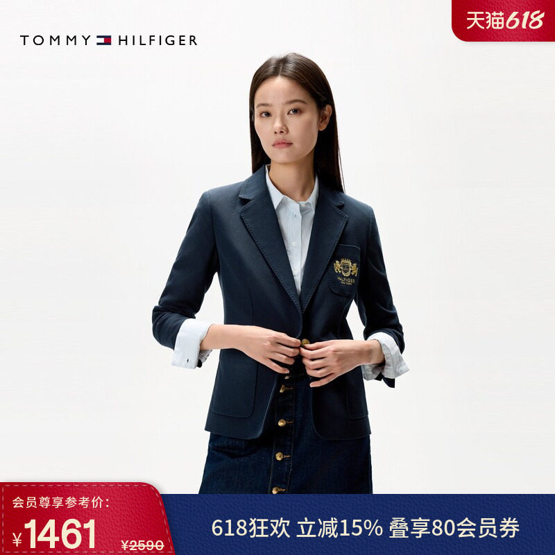Tommy秋冬女装商务休闲职场狮标刺绣单粒扣修身翻领西装西服外套