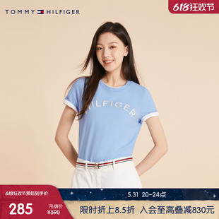 上衣T恤WW0WW37864 纯棉平纹针织重工刺绣字母合身短袖 女装 Tommy