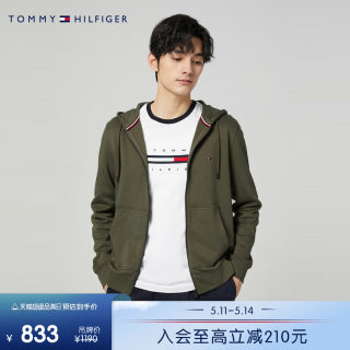 Tommy 男装休闲通勤简约小绣标拉链开襟抽绳连帽卫衣MW0MW29359