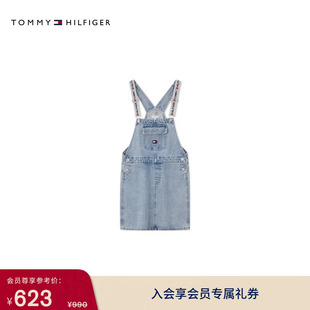Tommy春夏童装 复古潮流提花调节肩带大口袋牛仔背带裙 女纯棉美式