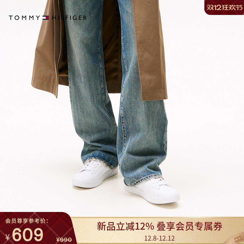 Tommy女装金属标签牛皮革小白鞋