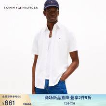 Tommy25新款夏季男装休闲通勤经典中性简约合身针织短袖衬衫38663