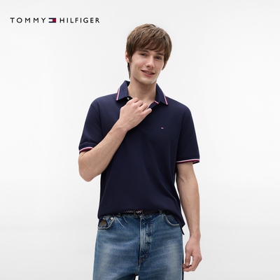 Tommy男装珠地网眼镶边短袖POLO
