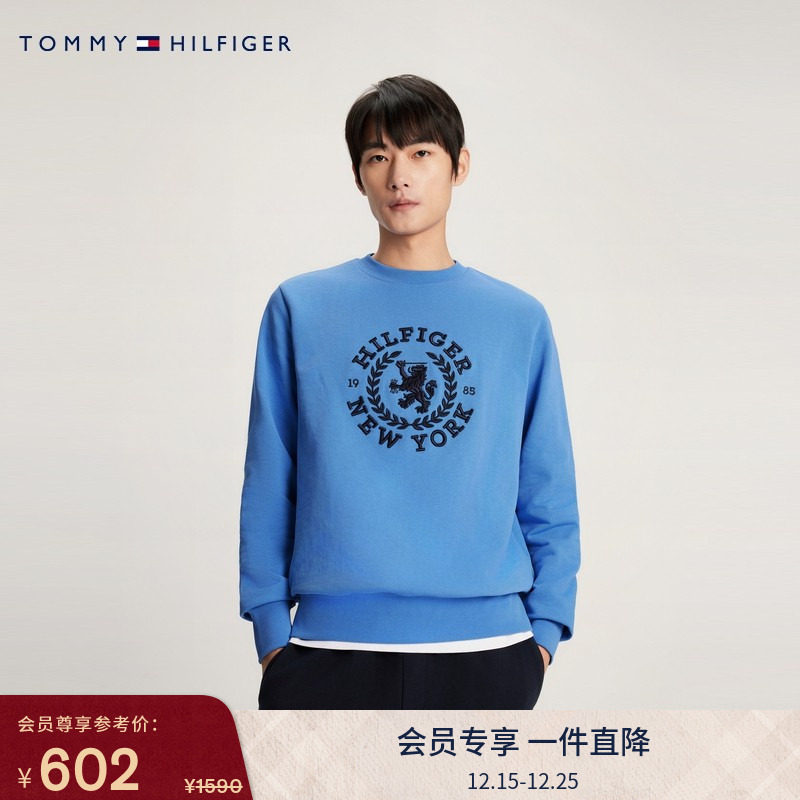 Tommy男装纯棉重工刺绣圆领卫衣