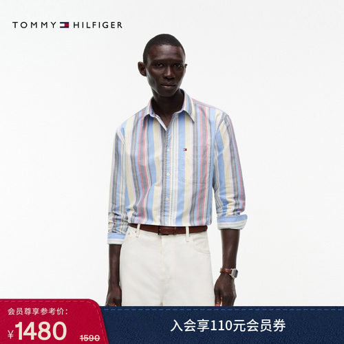 Tommy牛津纺竖条纹宽松男装衬衫