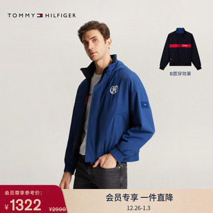 Tommy秋冬男装 复古休闲运动风双面穿重磅刺绣立领连帽夹克外套
