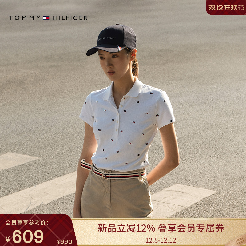 Tommy女装绣标五粒扣短袖POLO衫