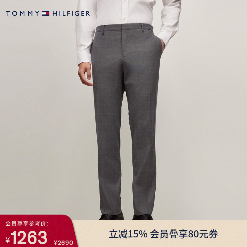 Tommy LARDINI秋冬男羊毛混纺暗格纹手工制商务正装晚宴西裤长裤