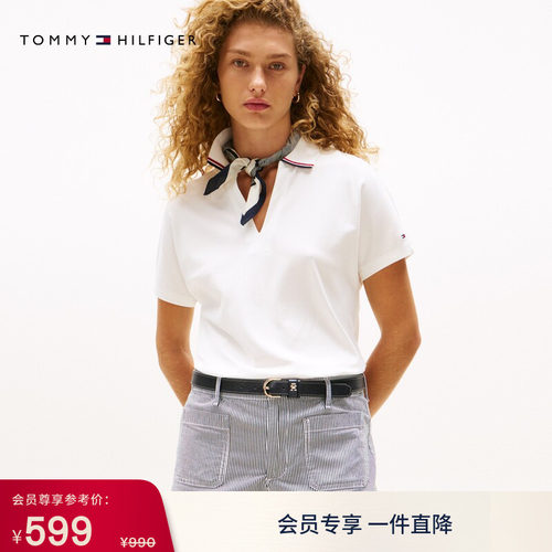 Tommy女装镶边V领宽松POLO衫