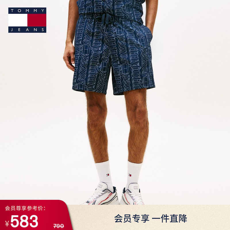Tommy26春夏男装纯棉府绸休闲度假风满印抽绳腰宽松运动轻薄短裤