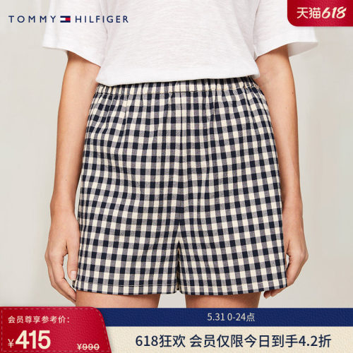 Tommy女装松紧腰宽松格纹短裤