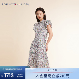 Tommy 连衣裙39339 休闲通勤少女感碎花荷叶边系带翻领衬衫 女装