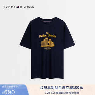 Tommy25新款 T恤40920 秋冬男女純棉平紋針織刺繡建筑印花寬松短袖