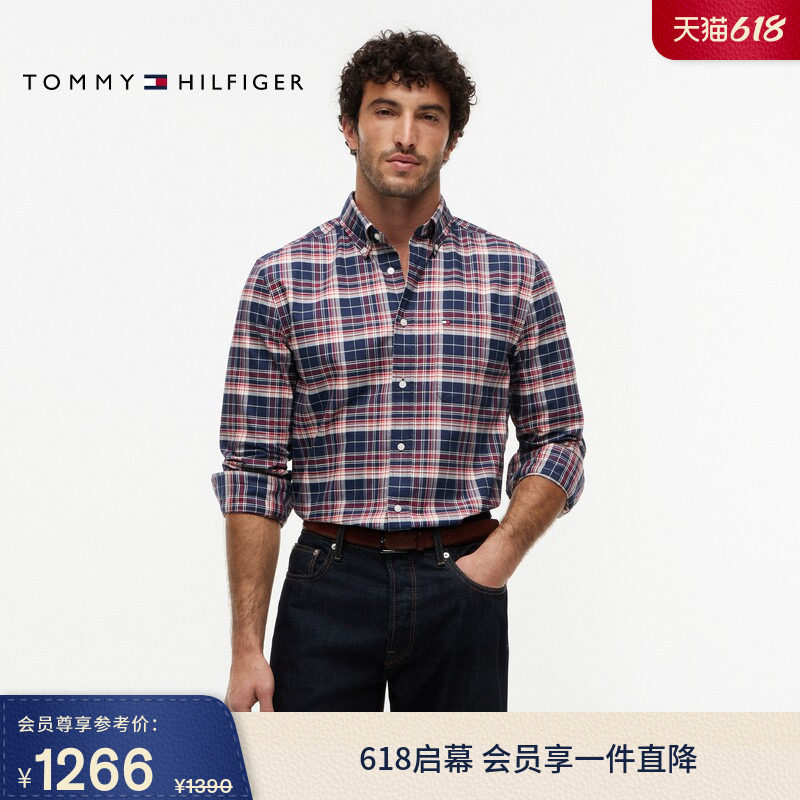 Tommy26春夏新款男装纯棉重磅牛津纺复古休闲格子长袖衬衫外套