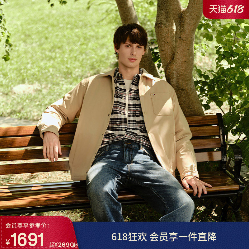 Tommy秋冬男装耐磨衬衫领无绗缝90鹅绒羽绒服/防风防水三合一外套