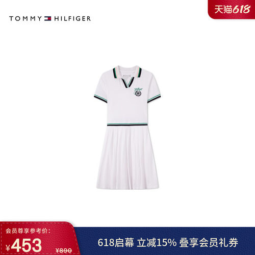 Tommy童装女学院徽章镶边POLO裙