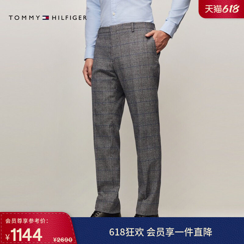 Tommy LARDINI秋冬男丝羊毛混纺格纹商务休闲绅士手工制西裤长裤