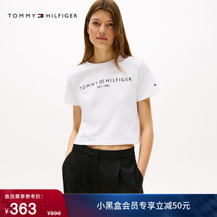 Tommy春夏女装 上衣T恤 纯棉平纹针织休闲通勤印花圆领白色打底短袖