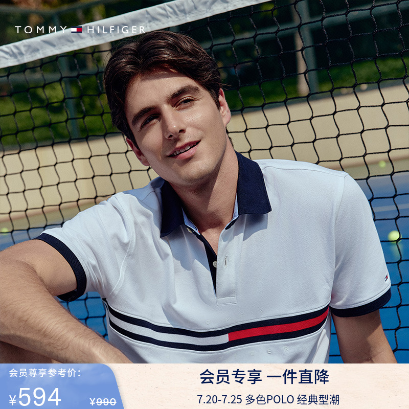 Tommy男装珠地网眼旗标织带POLO