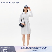 Tommy春夏女装纯棉气质休闲V字领系带收腰显瘦衬衫裙连衣裙J4894