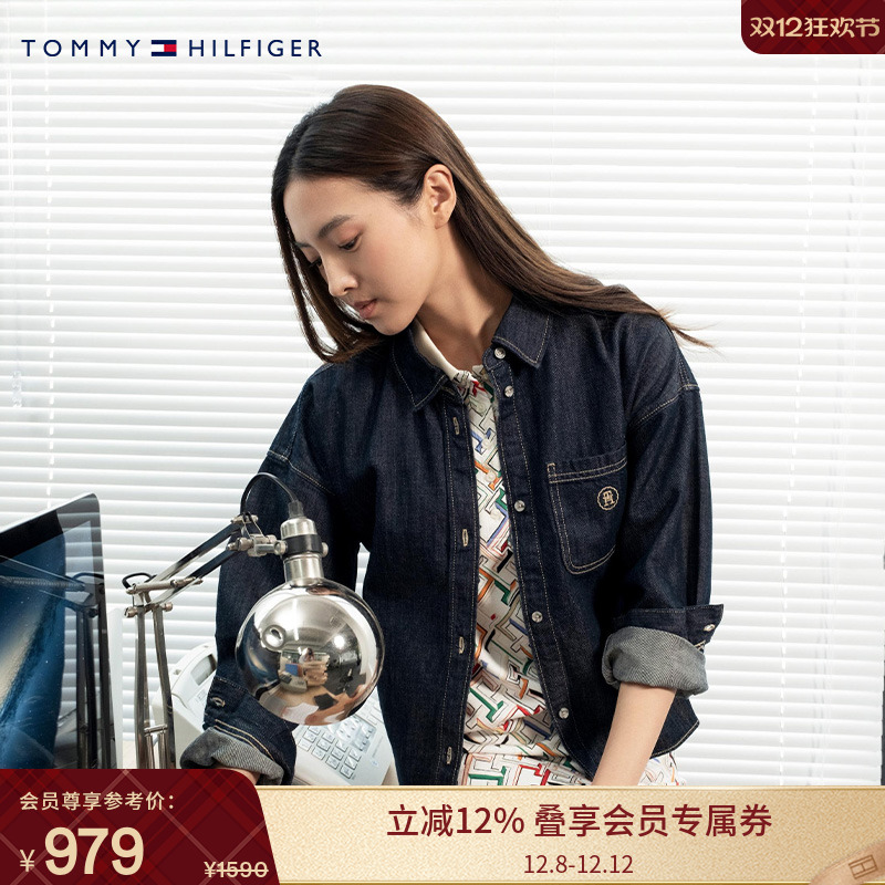Tommy女装棉麻混纺宽松牛仔衬衫