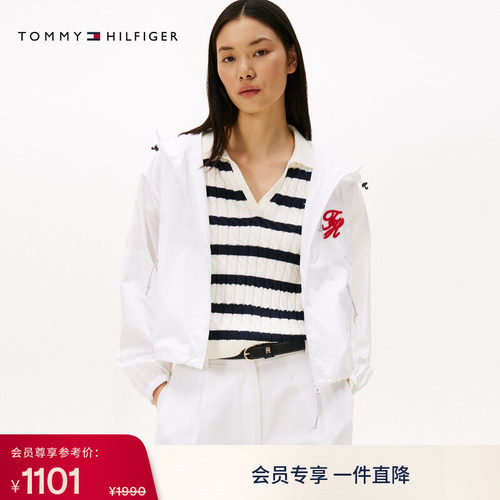 Tommy女花体刺绣亚洲版连帽夹克