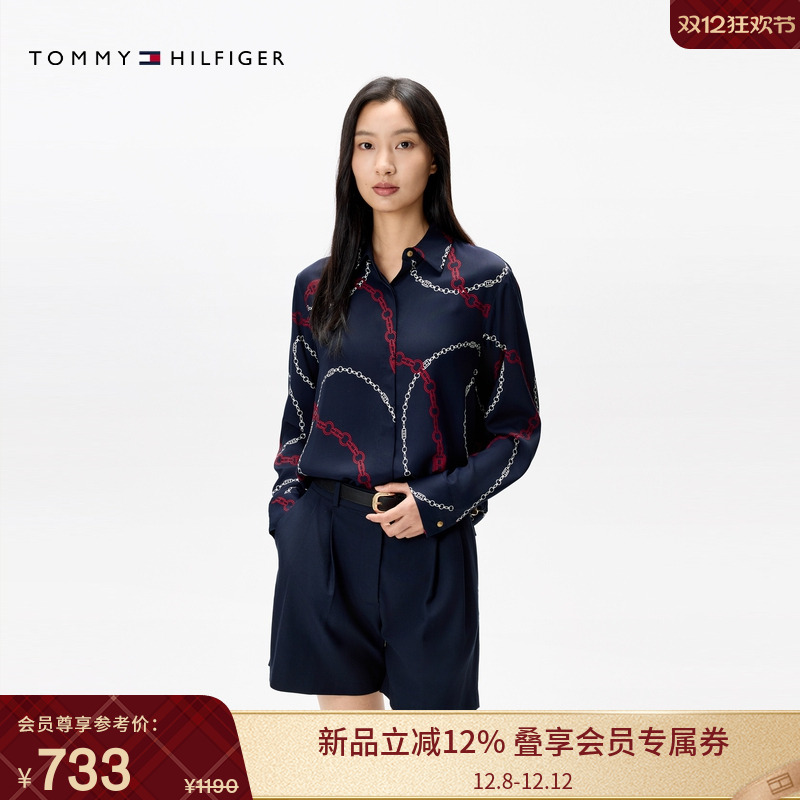 Tommy女装链条印花宽松长袖衬衫