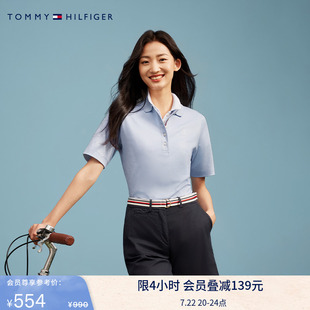 T恤POLO41886 柔顺双面布 Tommy夏季 女纯棉撞色门襟五粒扣短袖