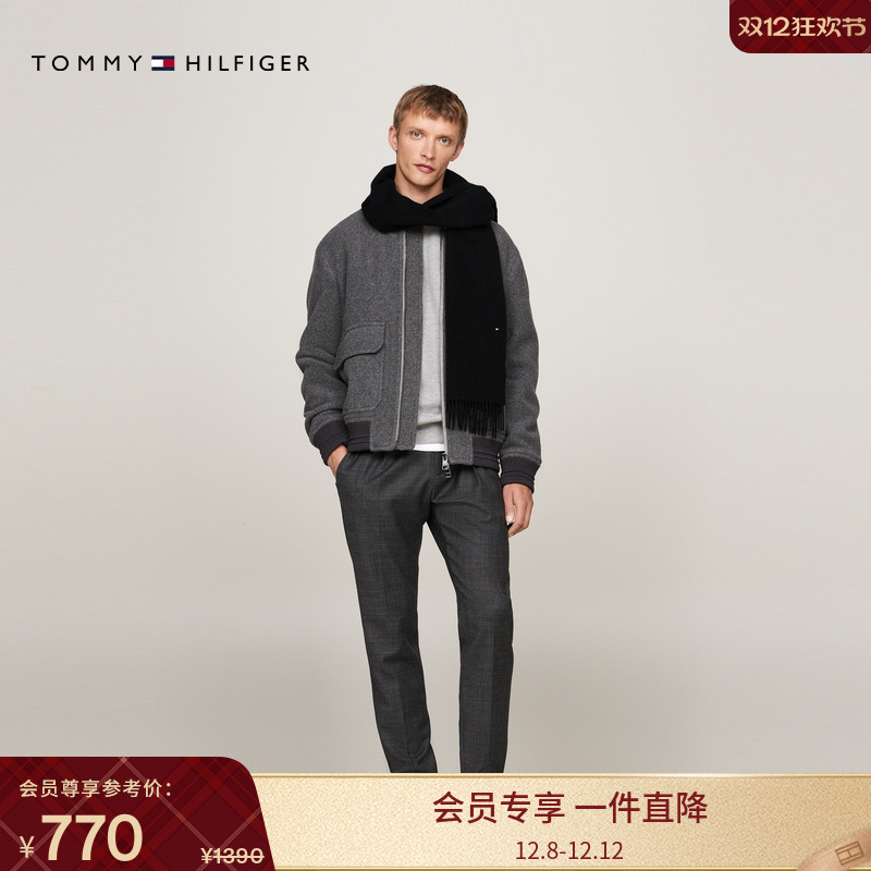 Tommy男装纯羊绒经典流苏围巾
