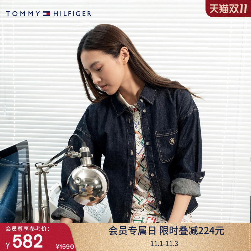 Tommy女装棉麻混纺宽松牛仔衬衫