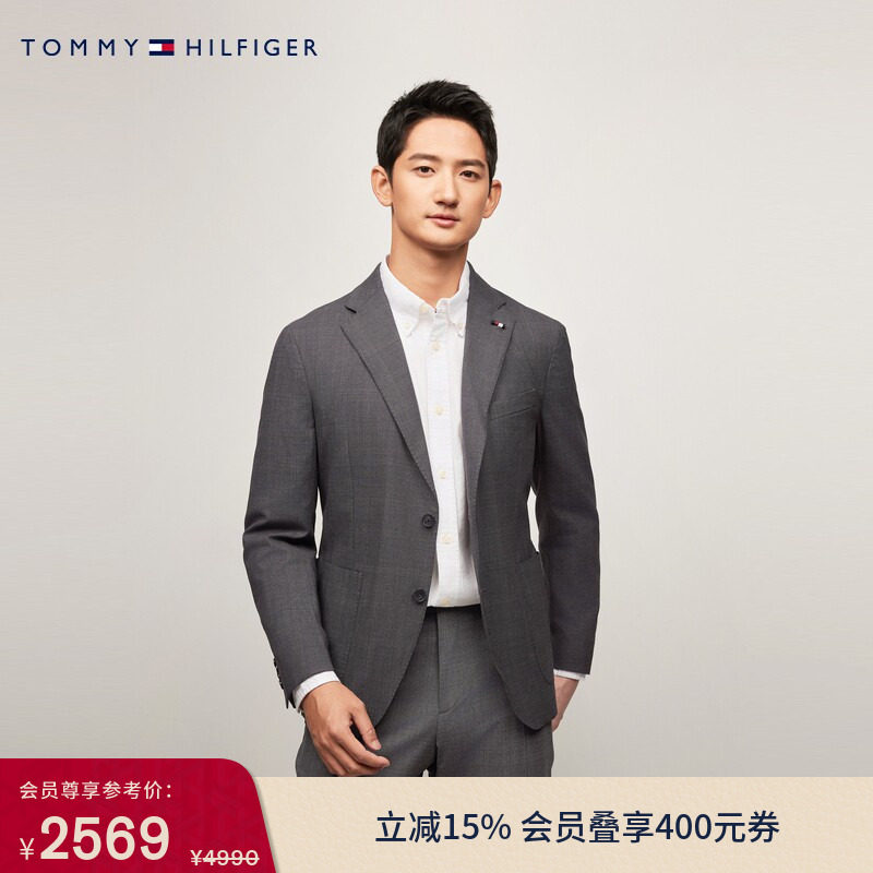 Tommy LARDINI秋冬男羊毛混纺暗格纹手工制商务绅士西服西装外套