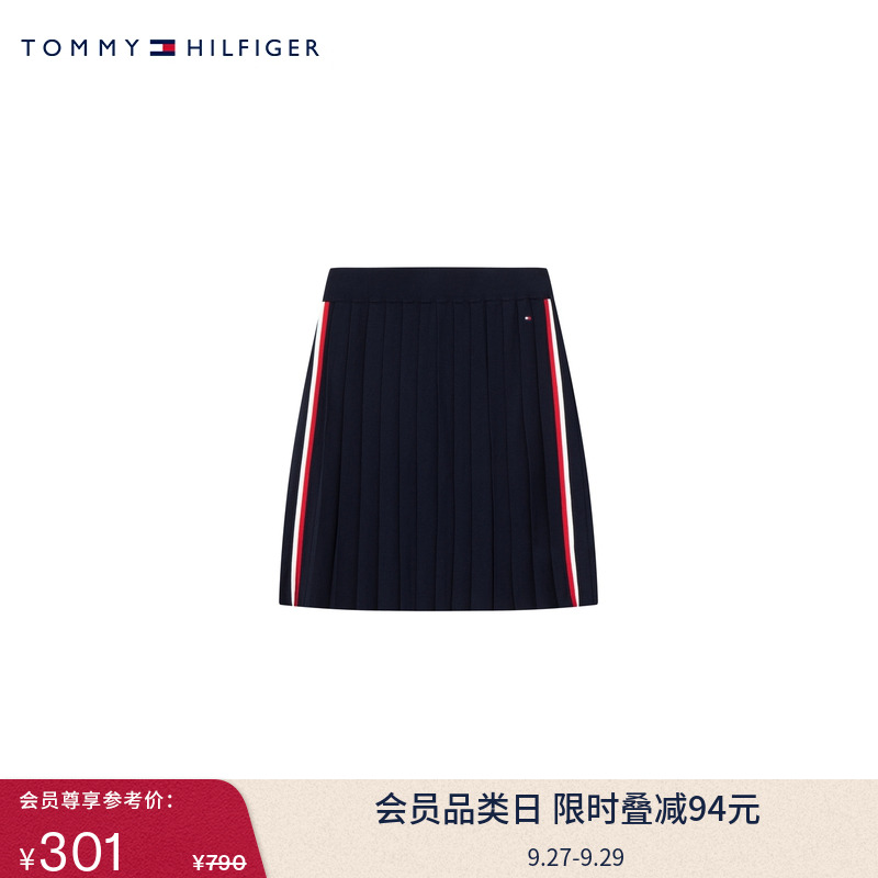 Tommy童装女拼色学院风百褶短裙