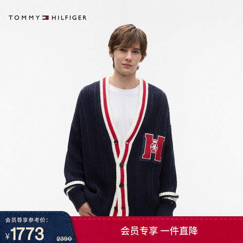 Tommy男女纯棉V领宽松针织开衫
