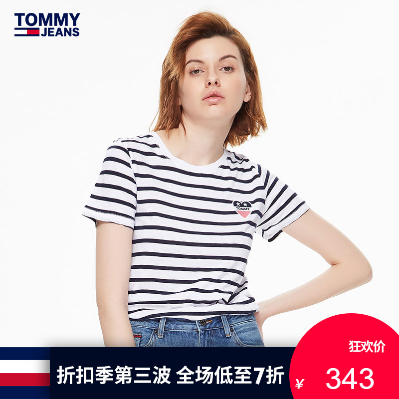TOMMY JEANS Å®×°2018´º¼¾ ÃÞÖʼòÔ¼ÌõÎÆ¶ÌÐäTÐô-DW0DW03733OP