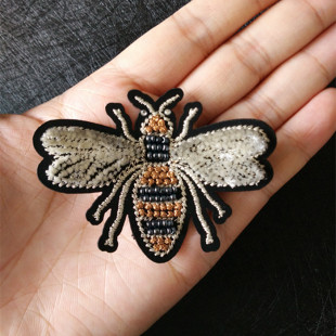 高端工艺蜜蜂珠绣立体牙刷绣个性 牛仔衣服破洞修补贴补丁DIY布贴