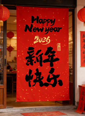 新年2026马年装饰挂布拍照打卡春节过年商场氛围布置背景红色喜庆