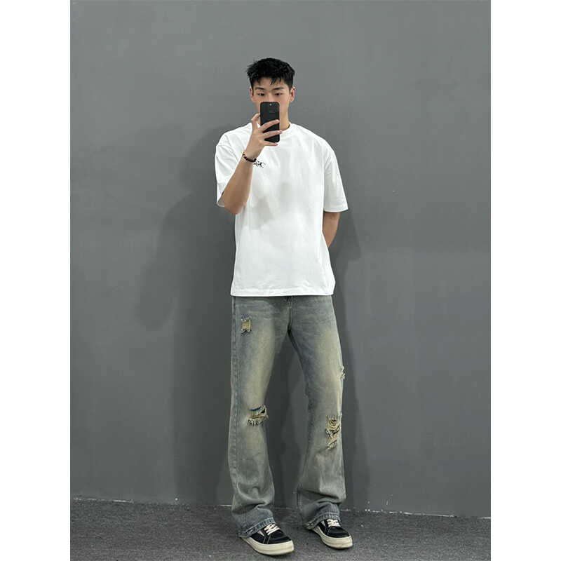 夏季美式复古破洞牛仔裤