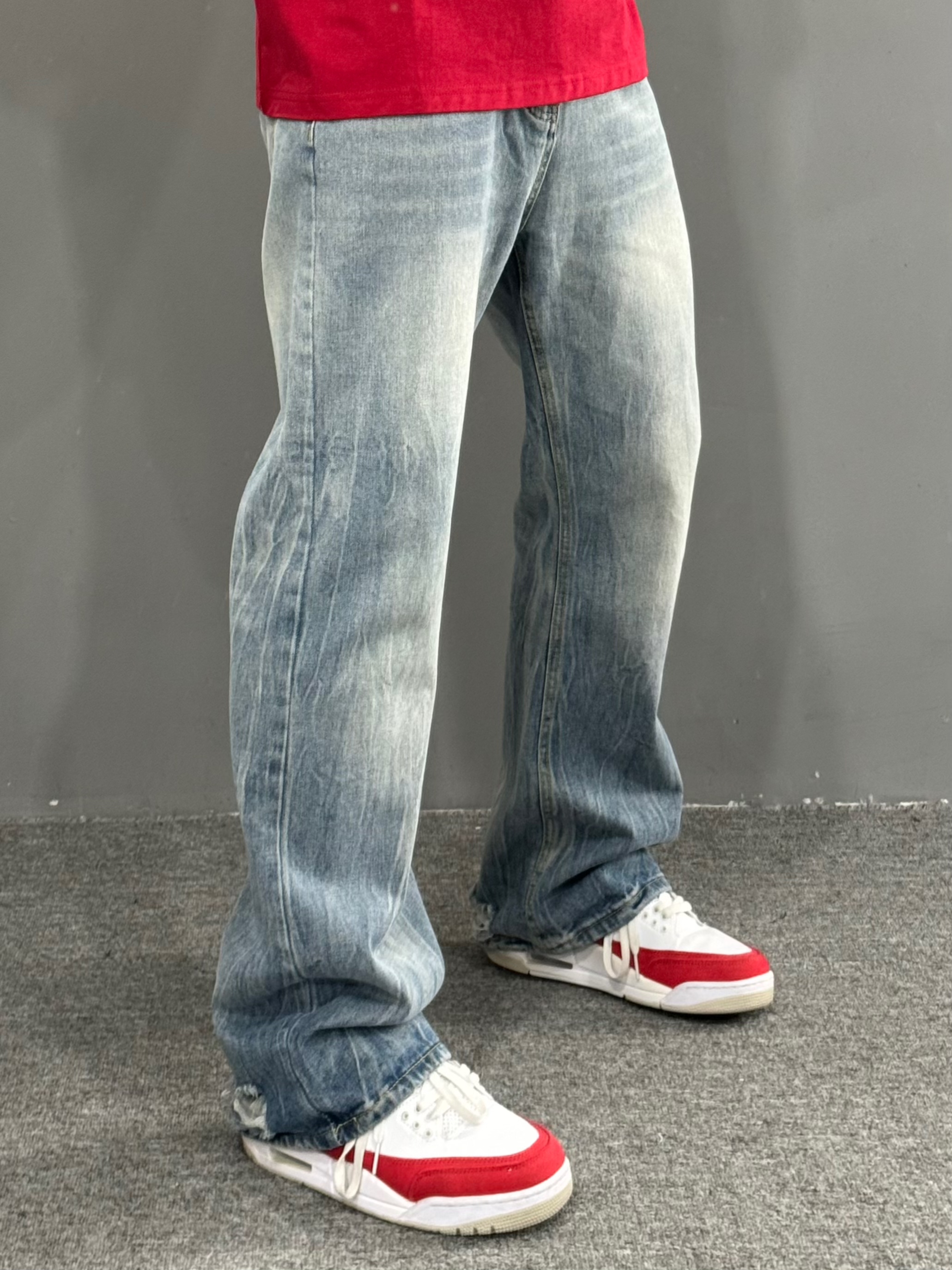 复古时尚长裤直筒牛仔裤