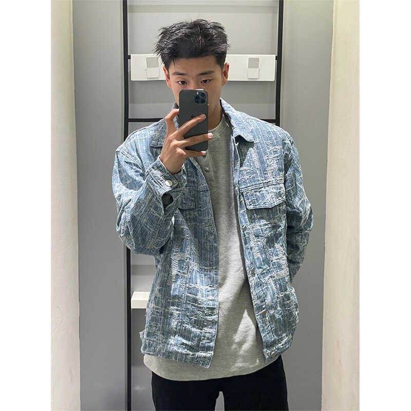 男款蓝色水洗痞帅做旧牛仔衣春秋