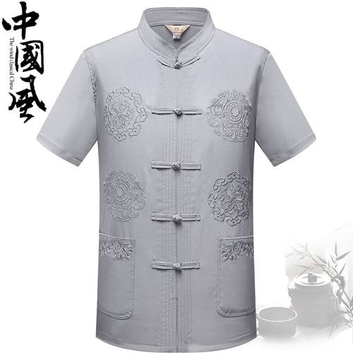 唐装男衬衫短袖爸爸装夏装透气