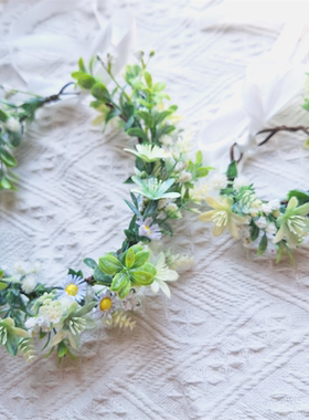 森系花环小清新白色小花头饰发箍新娘伴娘手腕花旅游拍照儿童表演