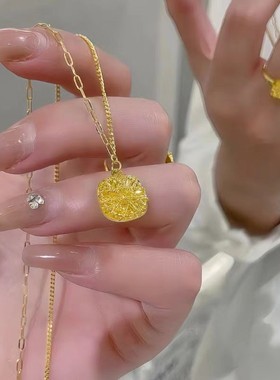 包金黄金包银首饰品项链女黄金色方糖吊坠锁骨链轻奢方糖戒指指环