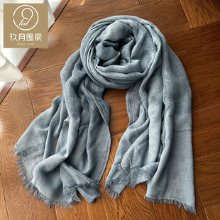 高档春秋薄款设计感纯色金银线丝巾ins风四季旅游披肩包头巾男女