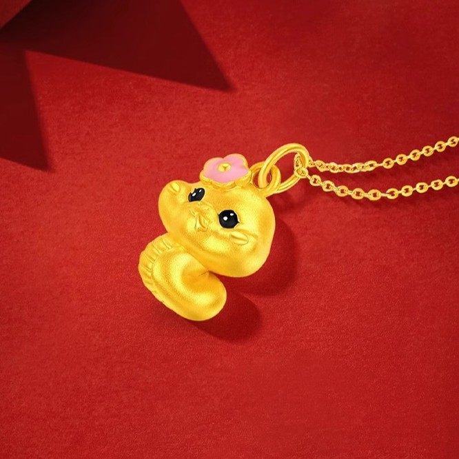 黄金包银项链女黄金色巳蛇菜花蛇灵花小金蛇吊坠本命年生肖蛇挂坠