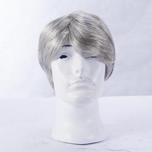 舞台表演银白头发假发男士短直发花白色扮演老父亲老爷爷老人老头